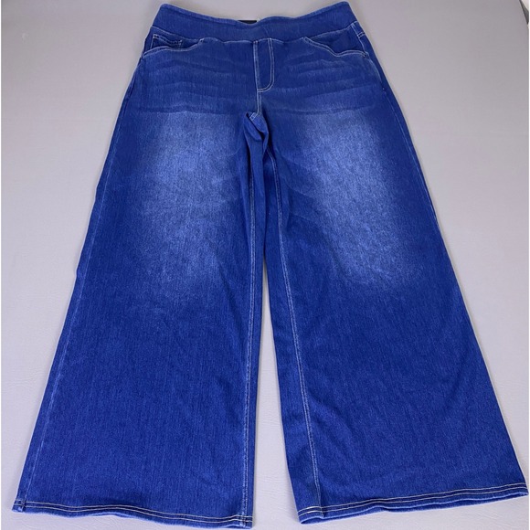 Denim & Co. Denim - Halara Jeans Women's Size XL Wide Leg High Rise Pull On Denim Blue Medium Wash